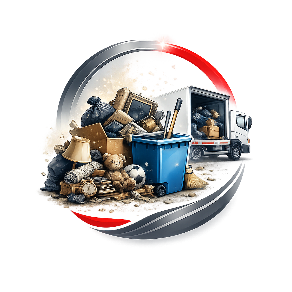 Ein überfüllter Lastwagen mit Müll und alten Gegenständen.