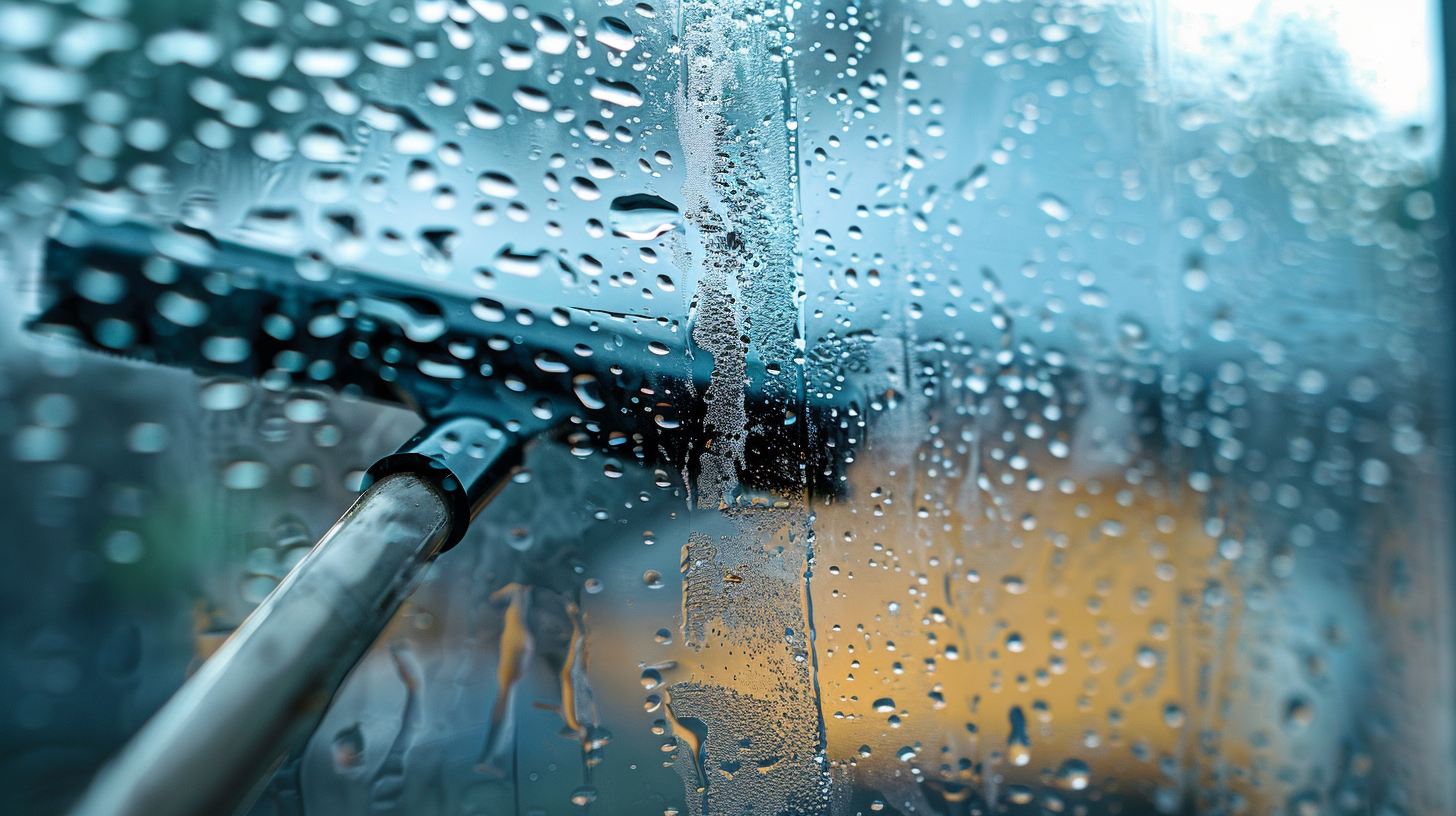 Scheibenwischer entfernt Wasser von einer beschlagenen Scheibe.